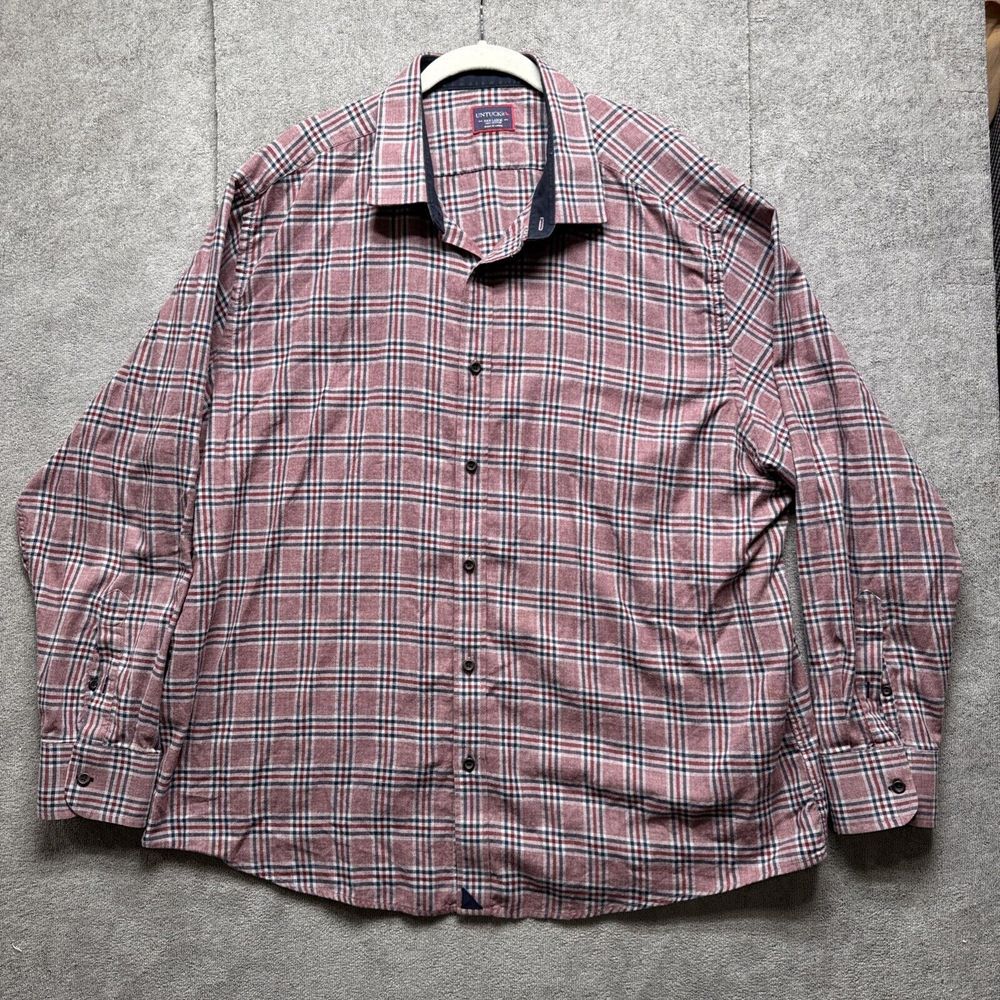 Untuckit Button‎ Up Shirt Mens XXX-Large 3XL Red Plaid Casual Long Sleeve